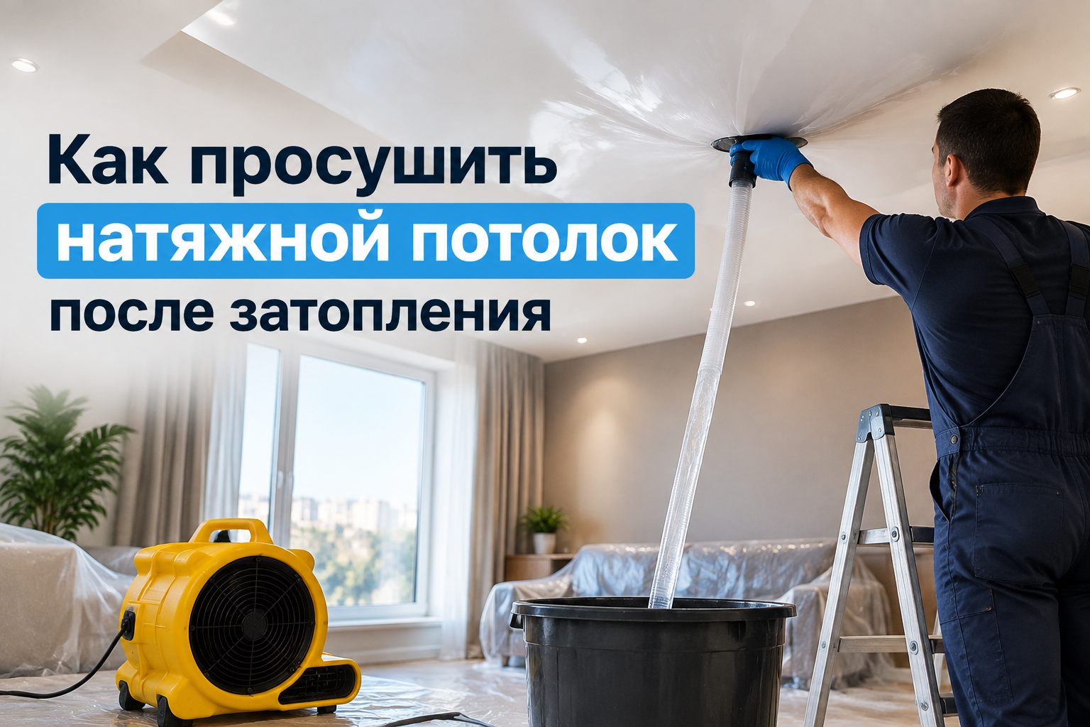 Как просушить натяжной потолок после затопления